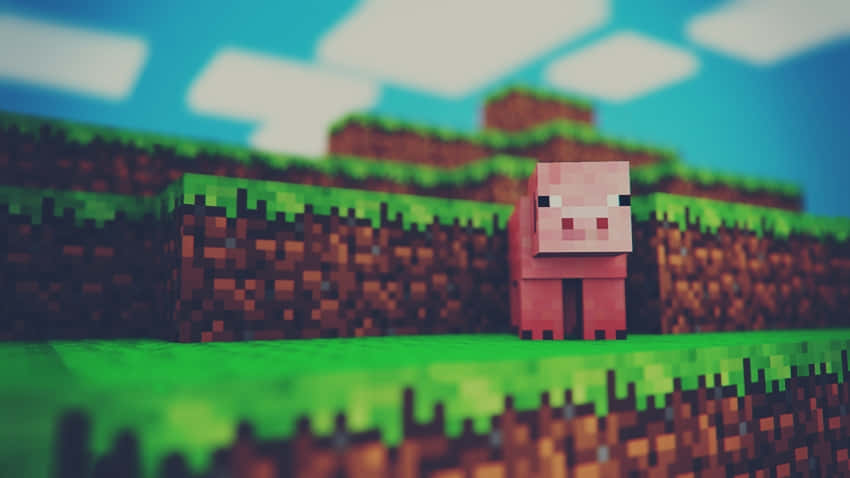 A Pig Standing On A Hill In Minecraft Background