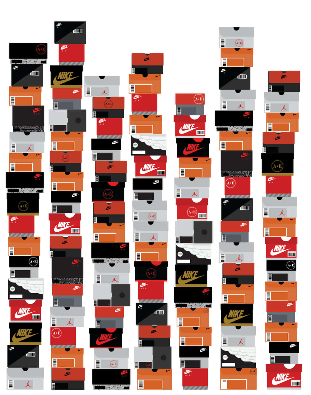 A Pile Of Nike Shoes On A White Background Background