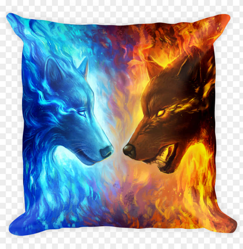 A Pillow With Two Wolves On It, Hd Png Download Background