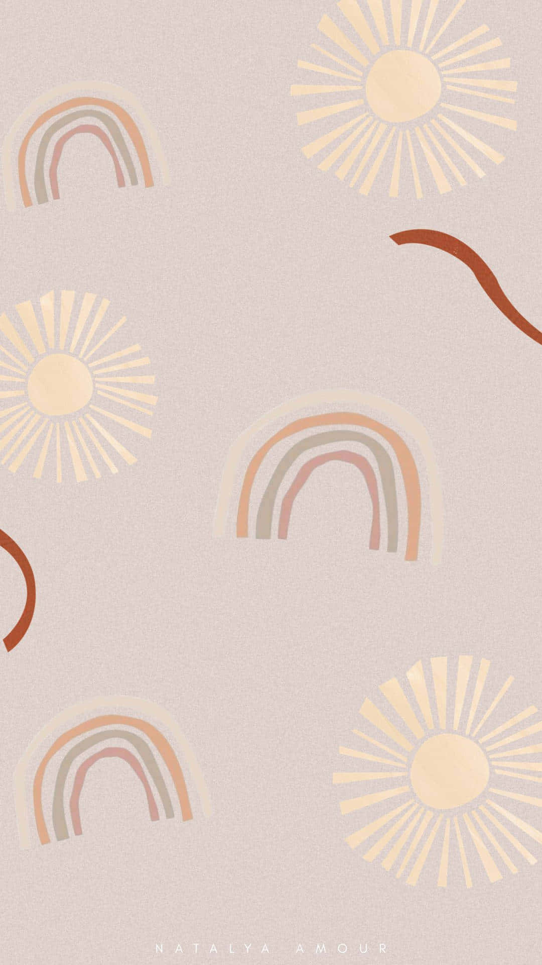 A Pink And Beige Background With A Rainbow And Sun Background