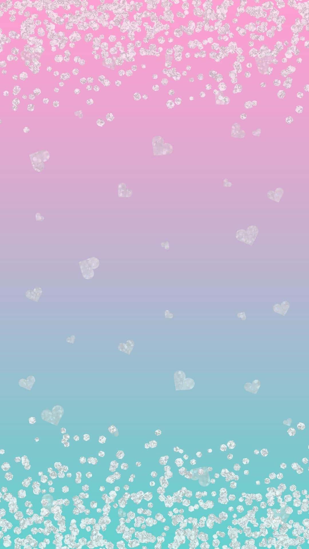 A Pink And Blue Background With Hearts And Confetti Background