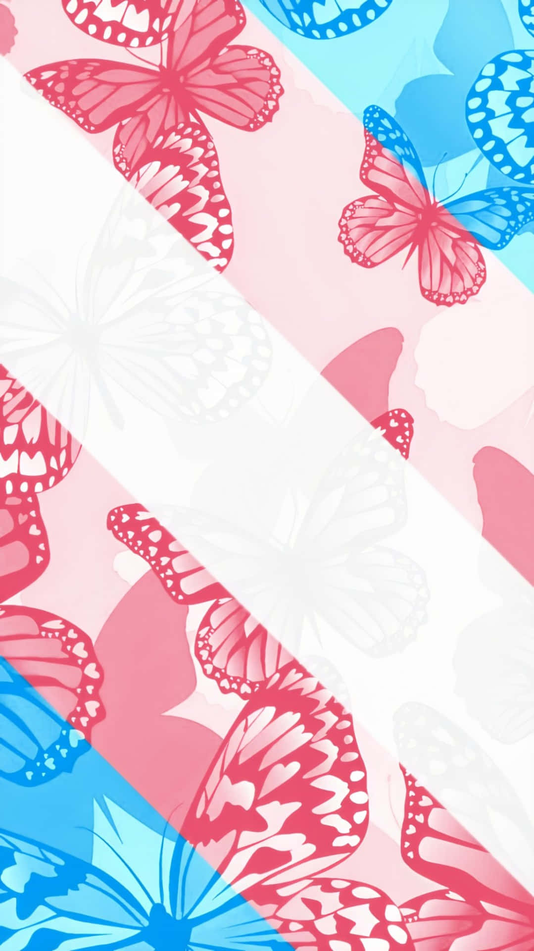 A Pink And Blue Butterfly Pattern On A Blue Background Background