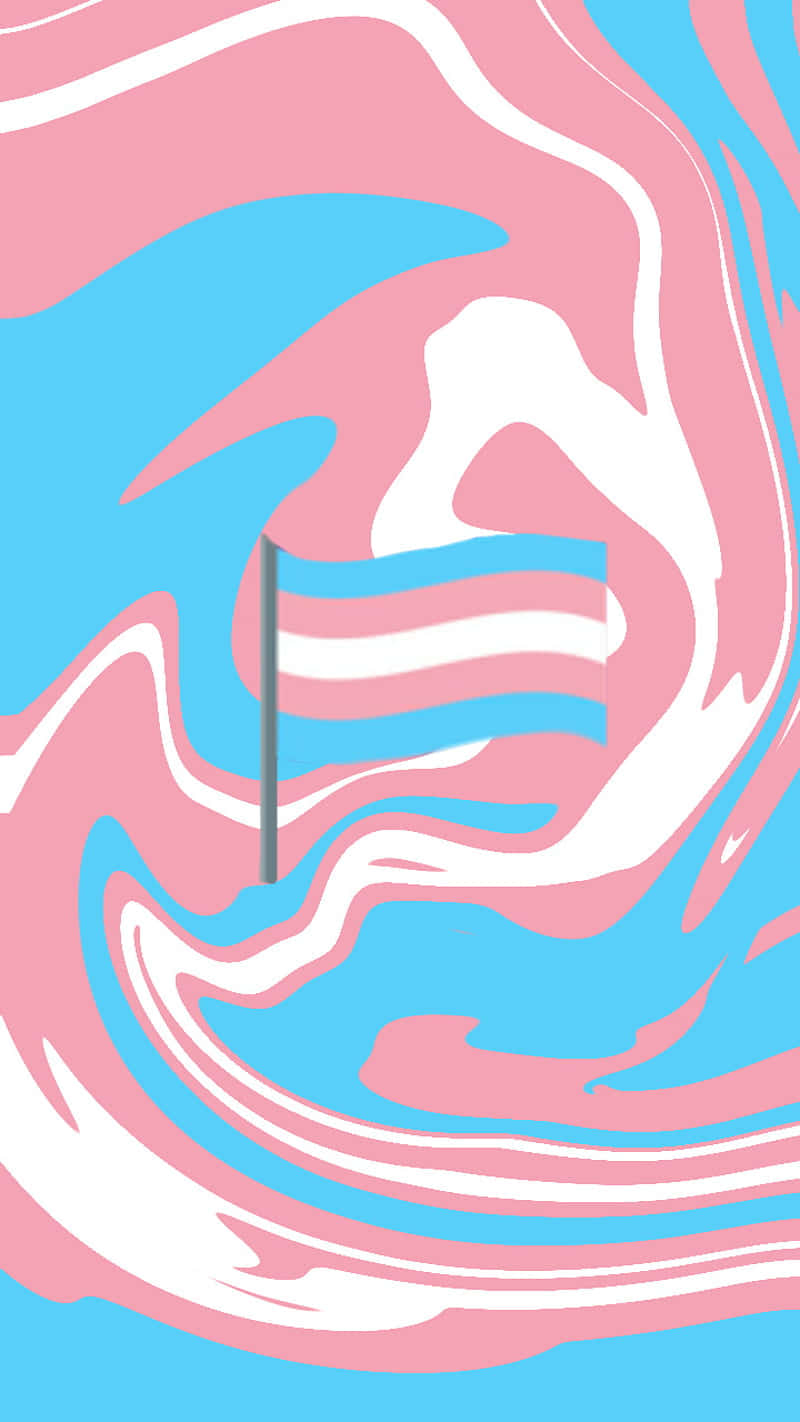 A Pink And Blue Flag With A Swirl Of Swirls Background