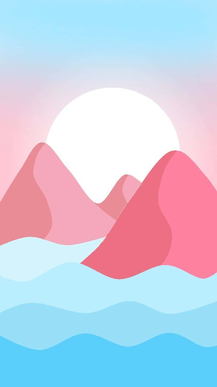 A Pink And Blue Mountain With Waves In The Background Background