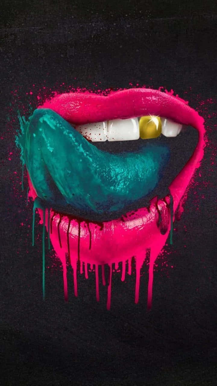 A Pink And Blue Mouth With A Pink And Blue Dripping Paint Background