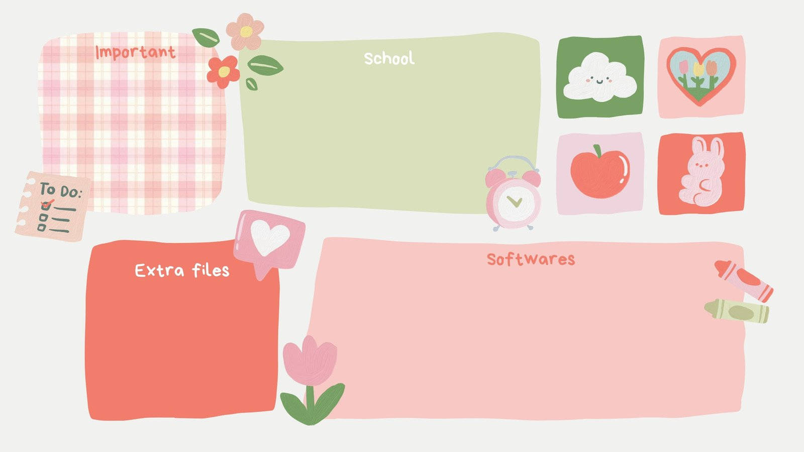 A Pink And Green Set Of Stickers With A Flower And A Heart Background