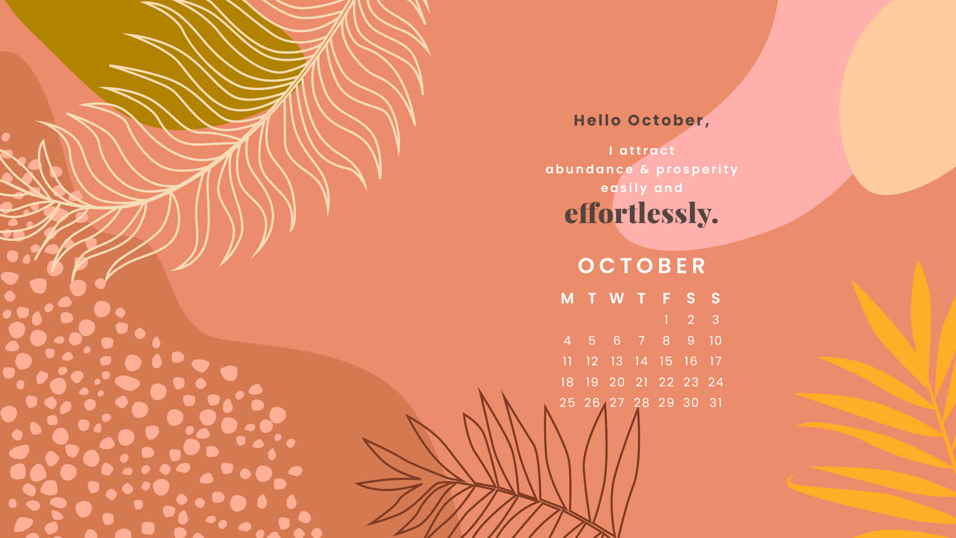 A Pink And Orange Calendar With A Leaf Design Background