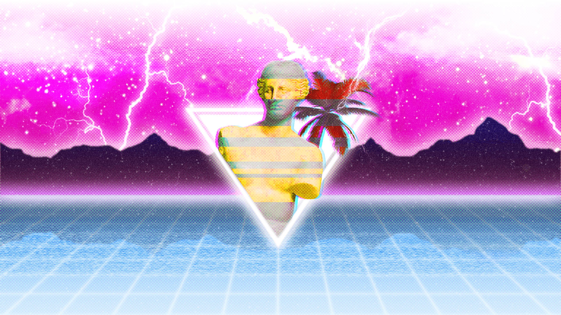 A Pink And Purple Background With A Triangle And A Palm Tree Background