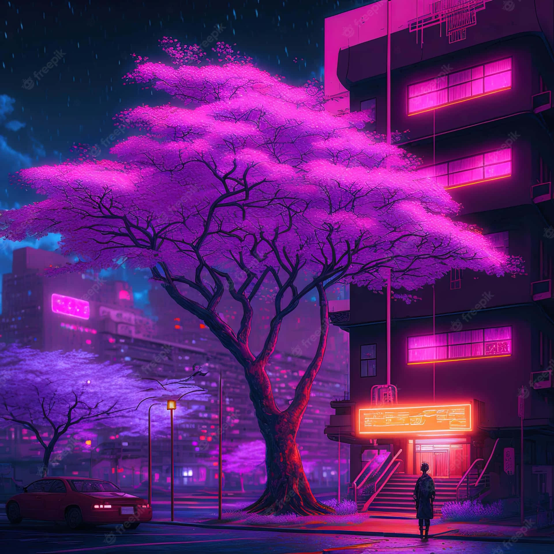 A Pink And Purple Bridge In Japan. Background