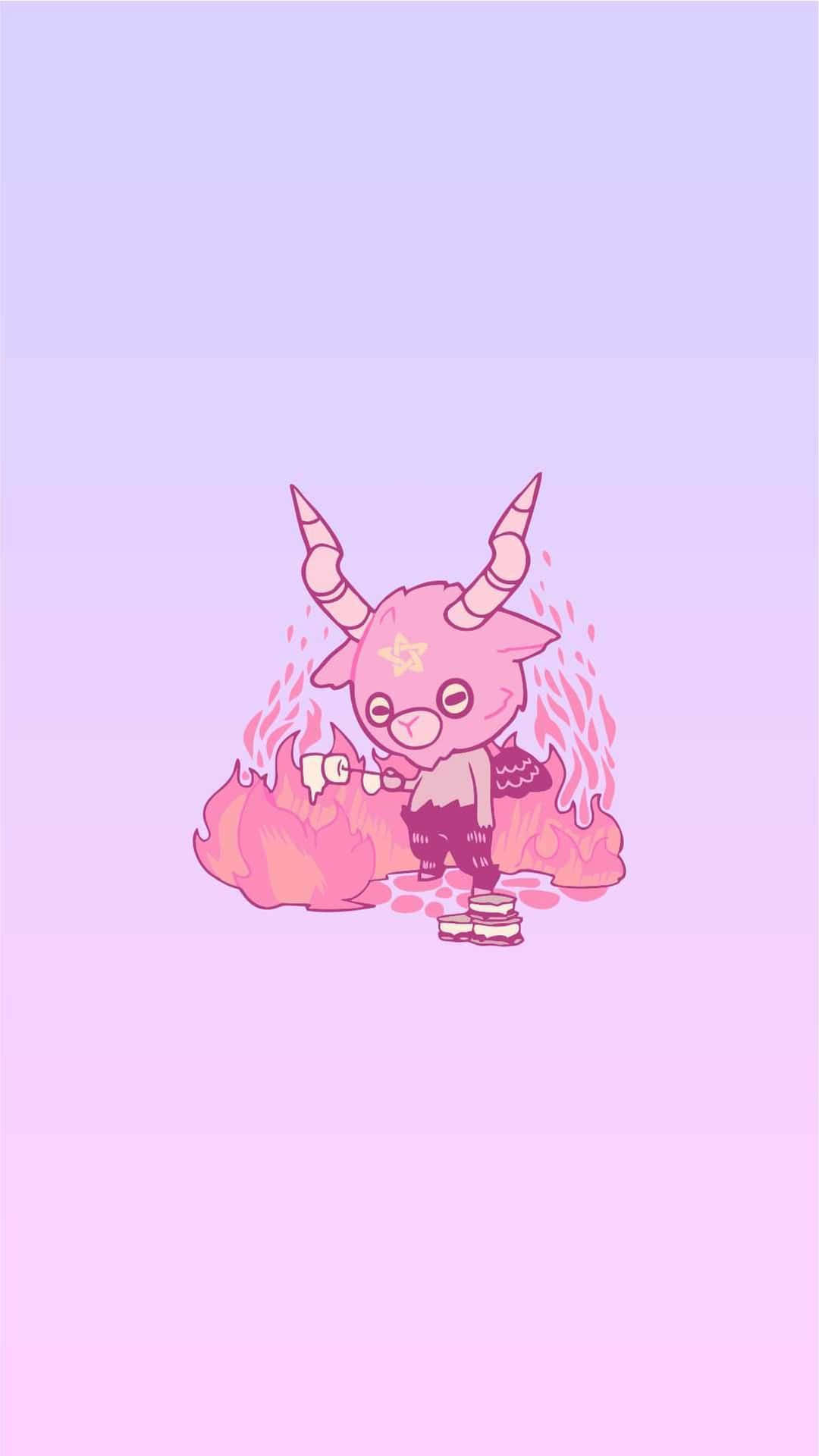 A Pink And Purple Demon With Horns On A Pink Background Background