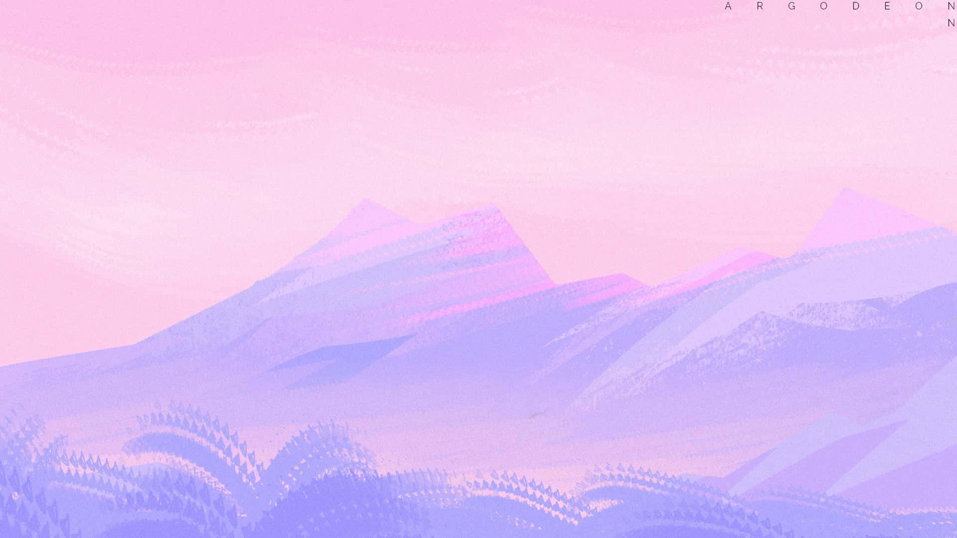 A Pink And Purple Landscape With Mountains Background