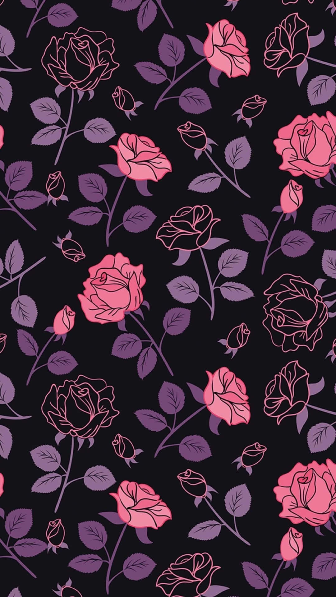 A Pink And Purple Rose Pattern On A Black Background Background