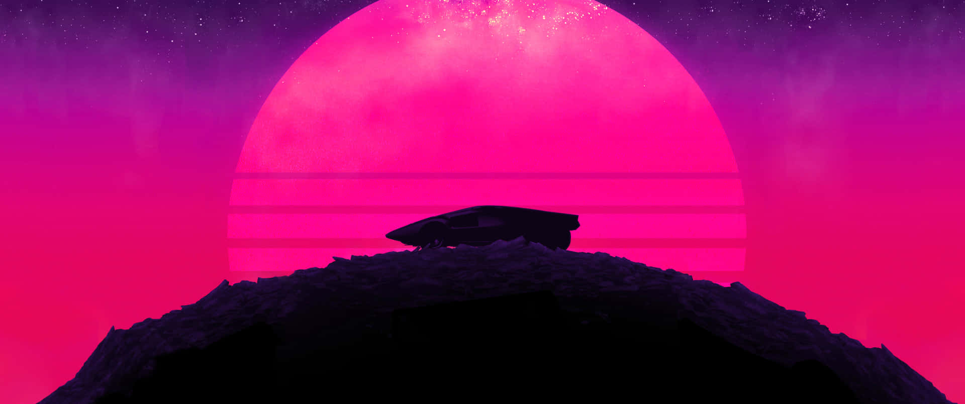 A Pink And Purple Sky With A Mountain In The Background Background