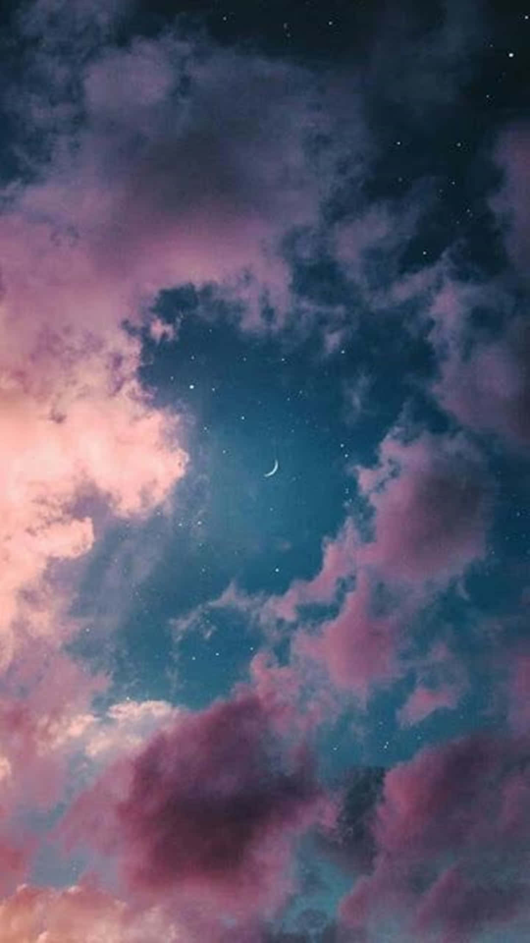 A Pink And Purple Sky With Clouds And Stars Background