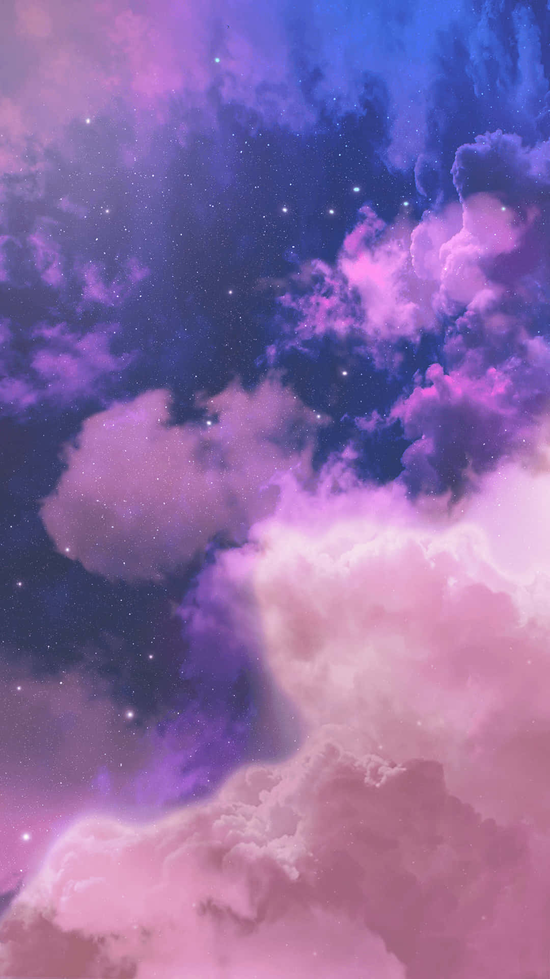 A Pink And Purple Sky With Clouds And Stars Background