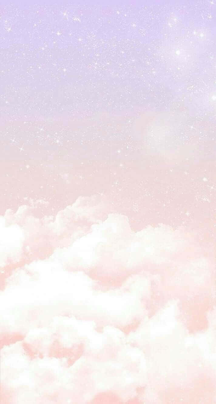 A Pink And Purple Sky With Clouds And Stars Background