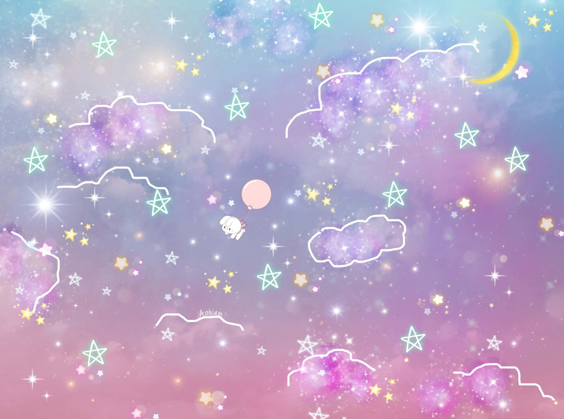 A Pink And Purple Sky With Stars And Clouds Background