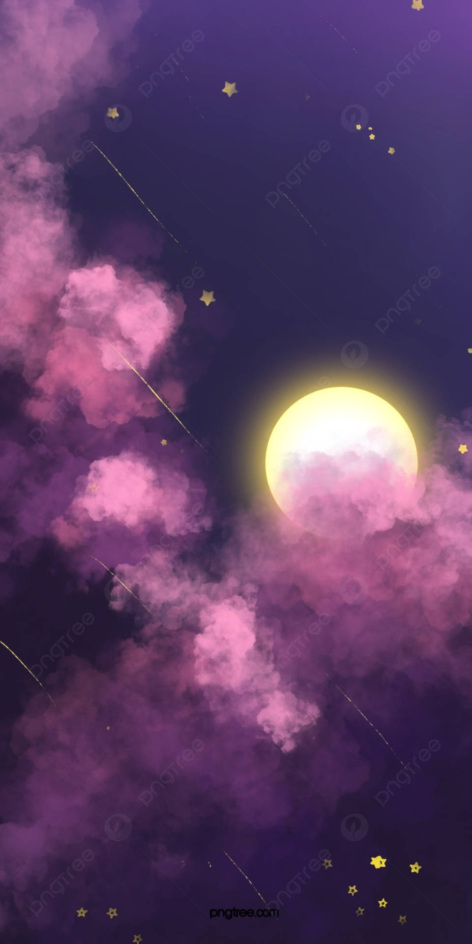 A Pink And Purple Sky With Stars And Clouds Background