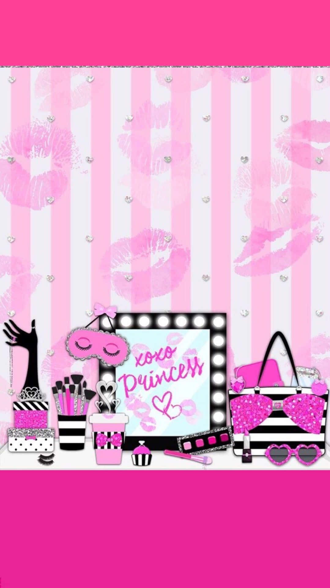 A Pink And White Background With A Pink Lipstick And A Pink Purse Background