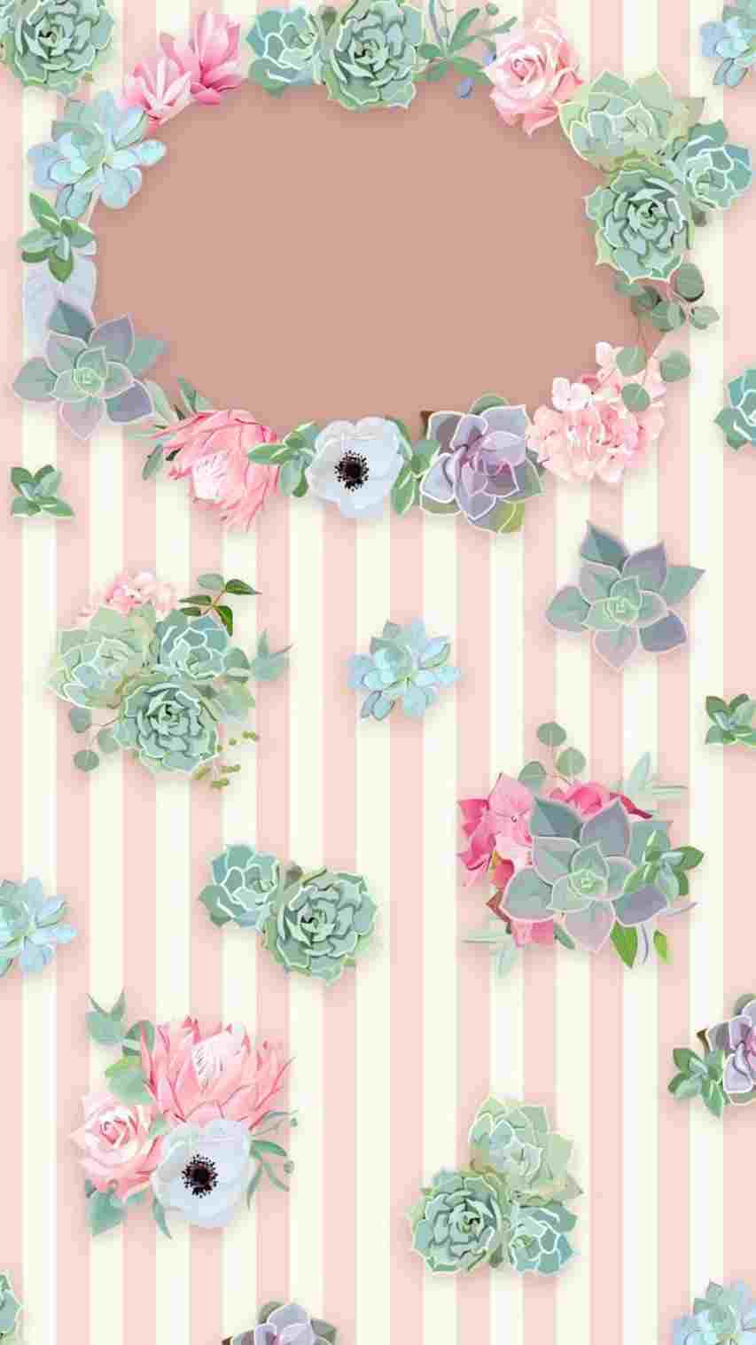 A Pink And White Floral Pattern With Succulents Background