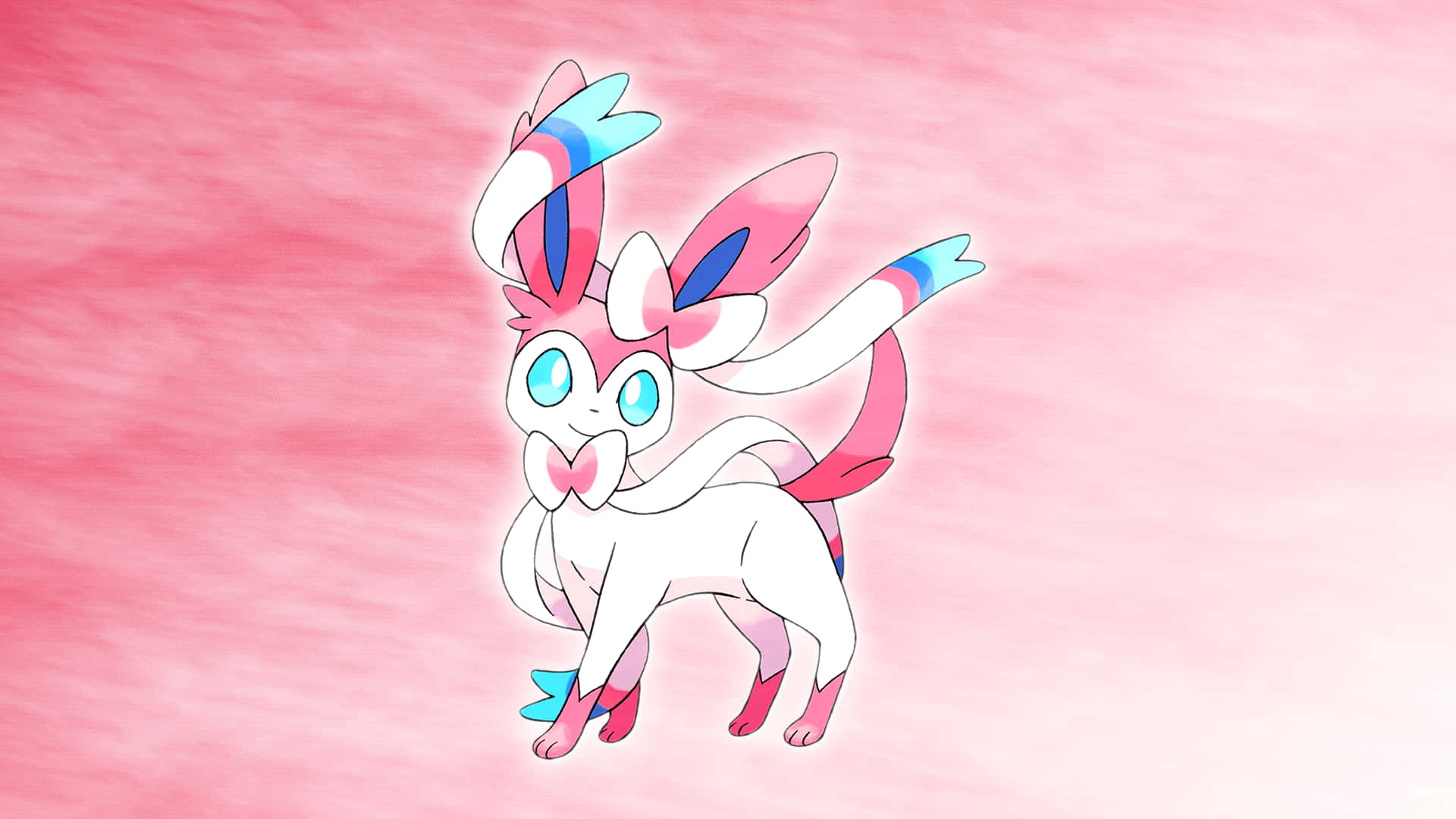 A Pink And White Pokemon With Blue Eyes Background