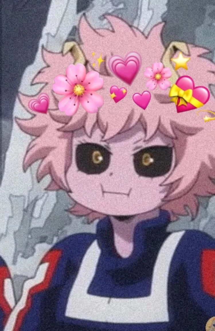 A Pink Anime Character With Hearts On His Head Background