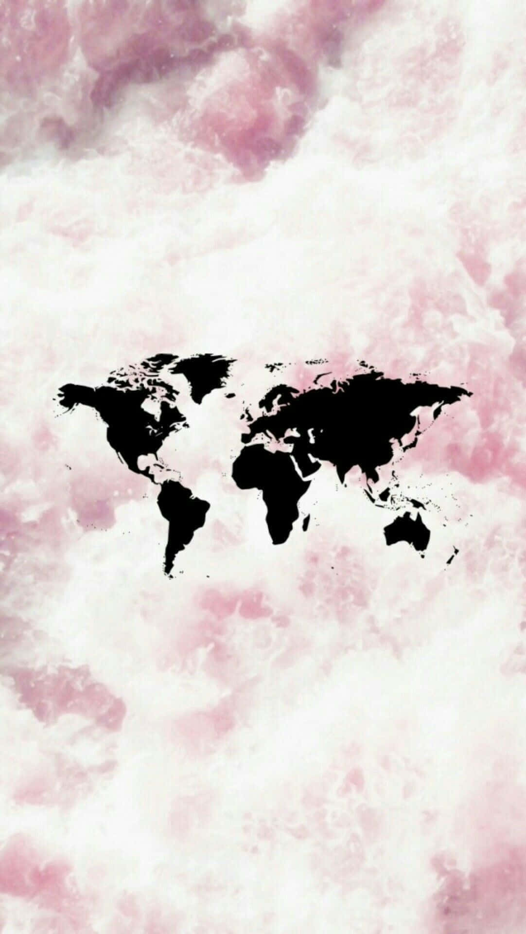 A Pink Background With A Black World Map Background