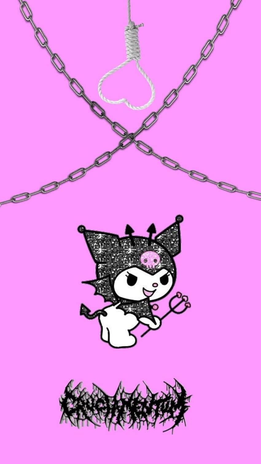 A Pink Background With A Cat Hanging From Chains Background