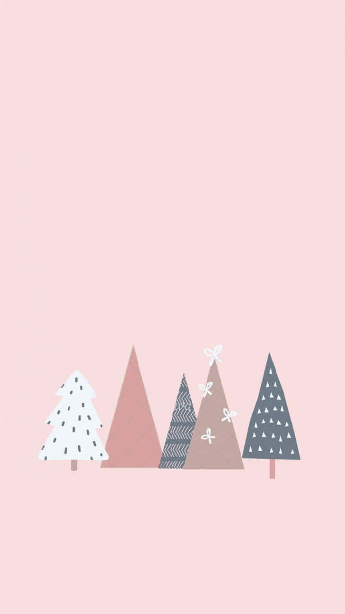 A Pink Background With A Few Trees And A Snowflake Background