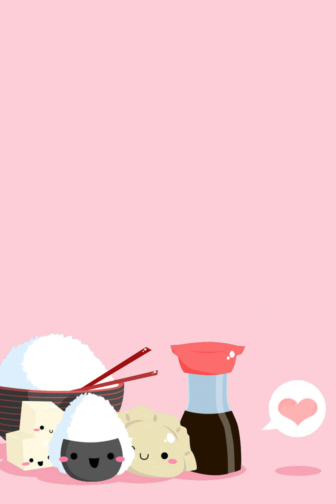 A Pink Background With A Kawaii Sakura And Rice