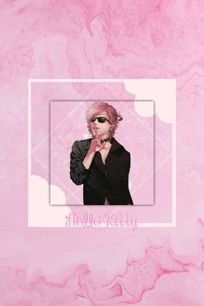 A Pink Background With A Picture Of A Girl With Pink Hair