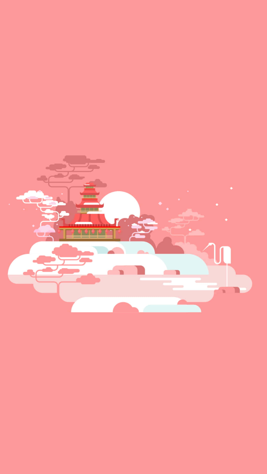A Pink Background With A Pink Building And Clouds Background