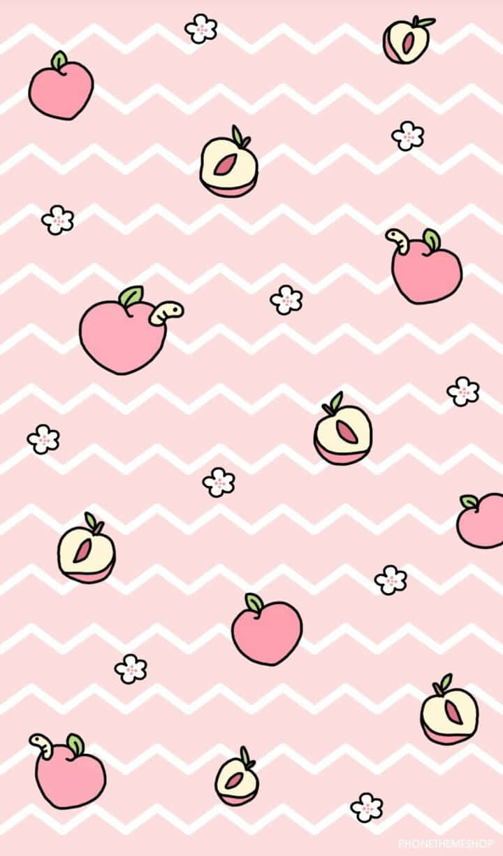 A Pink Background With A Pink Pattern And Some Apples