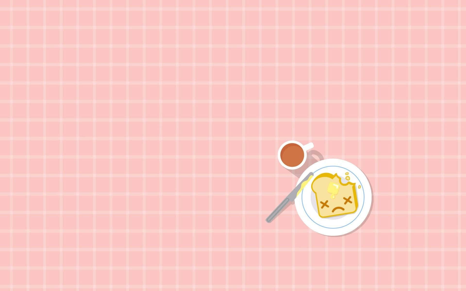 A Pink Background With A Plate And Cup Of Coffee Background