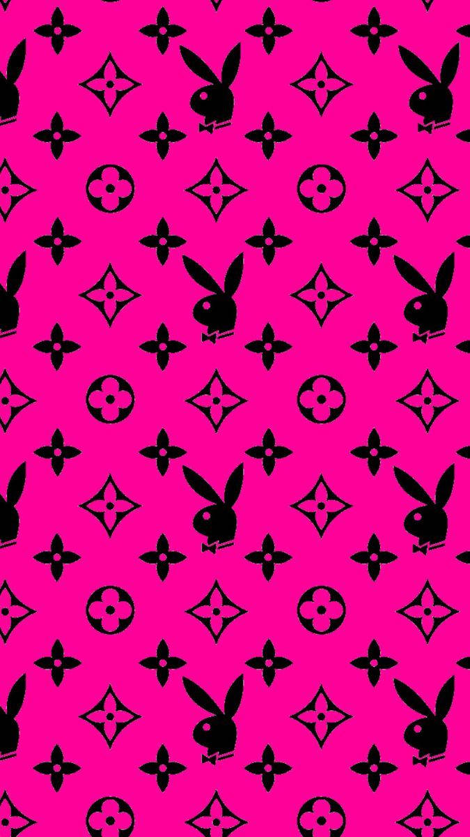 A Pink Background With Black Bunny Silhouettes Background