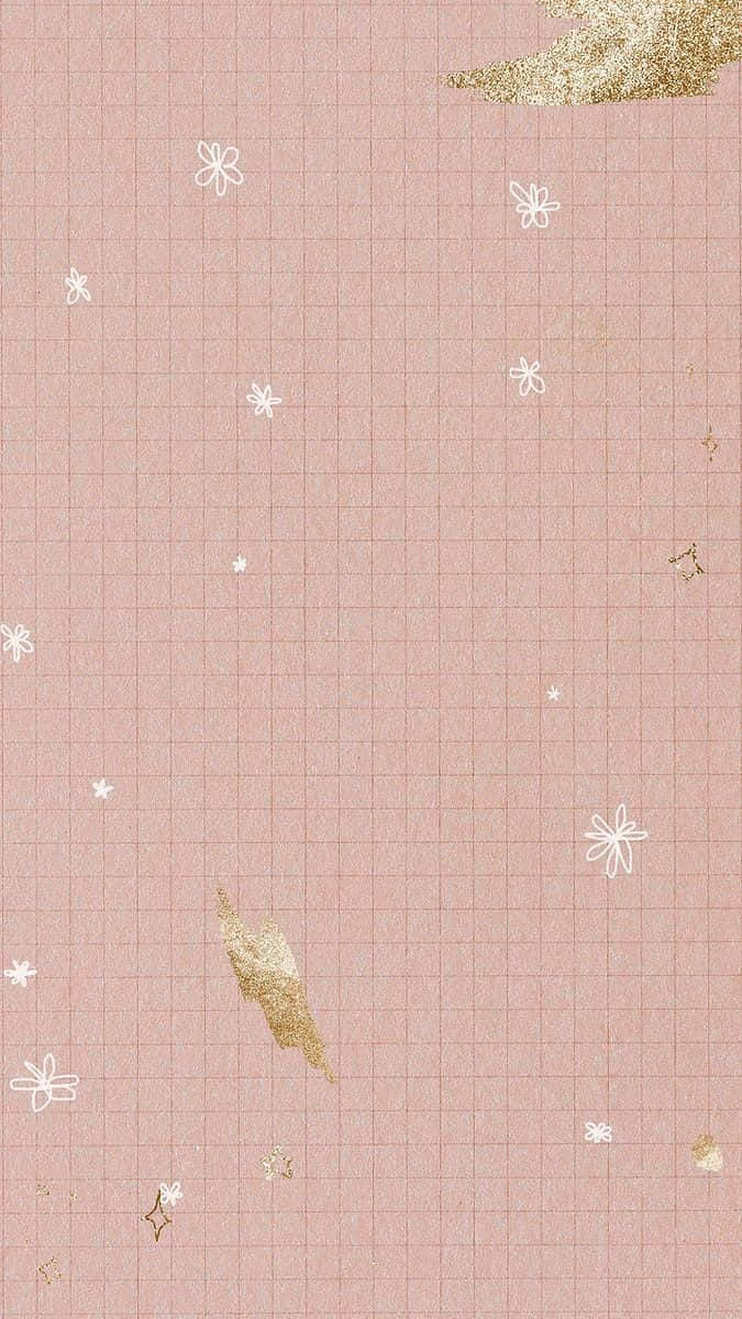 A Pink Background With Gold Stars And Clouds Background