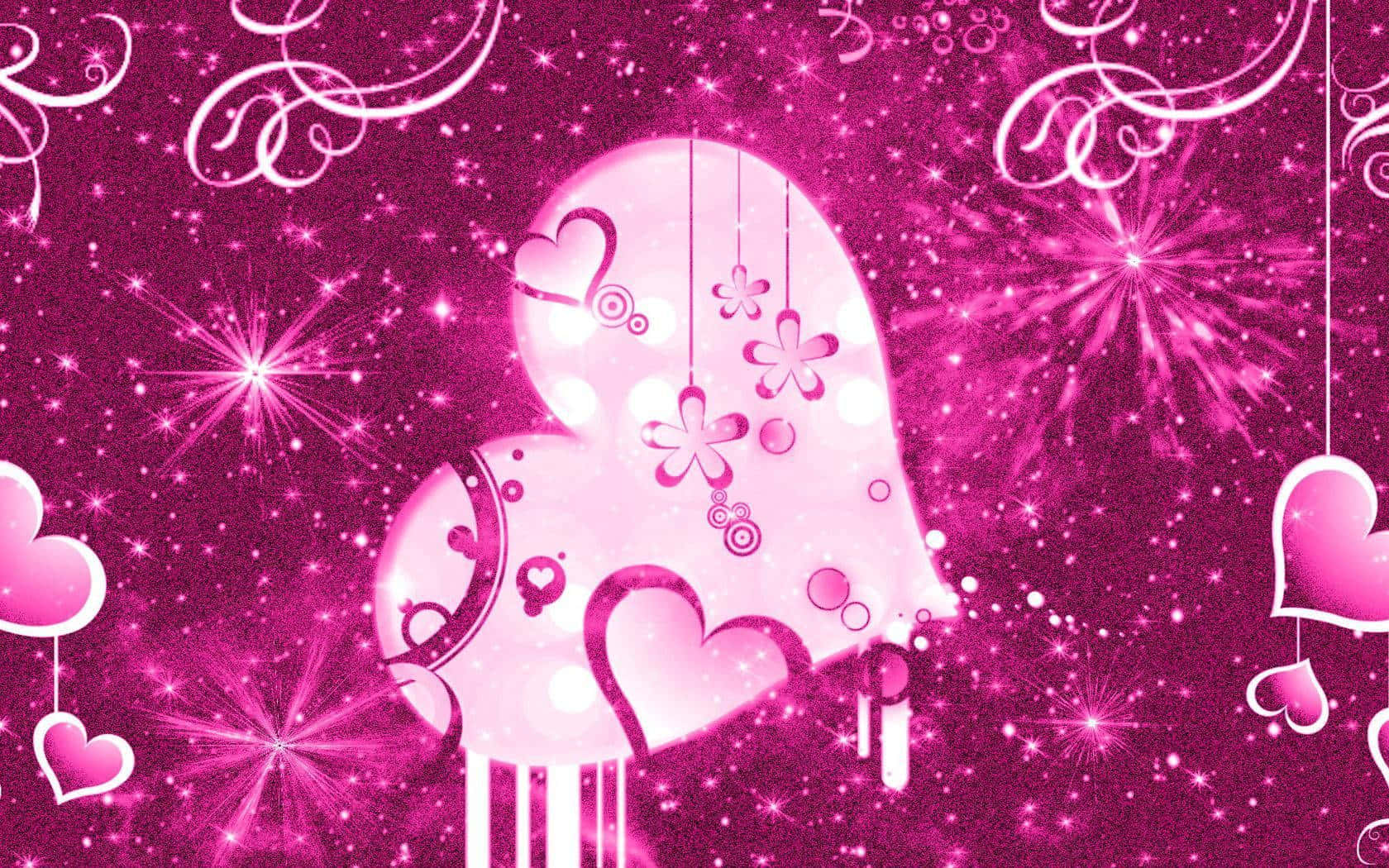 A Pink Background With Hearts And Stars