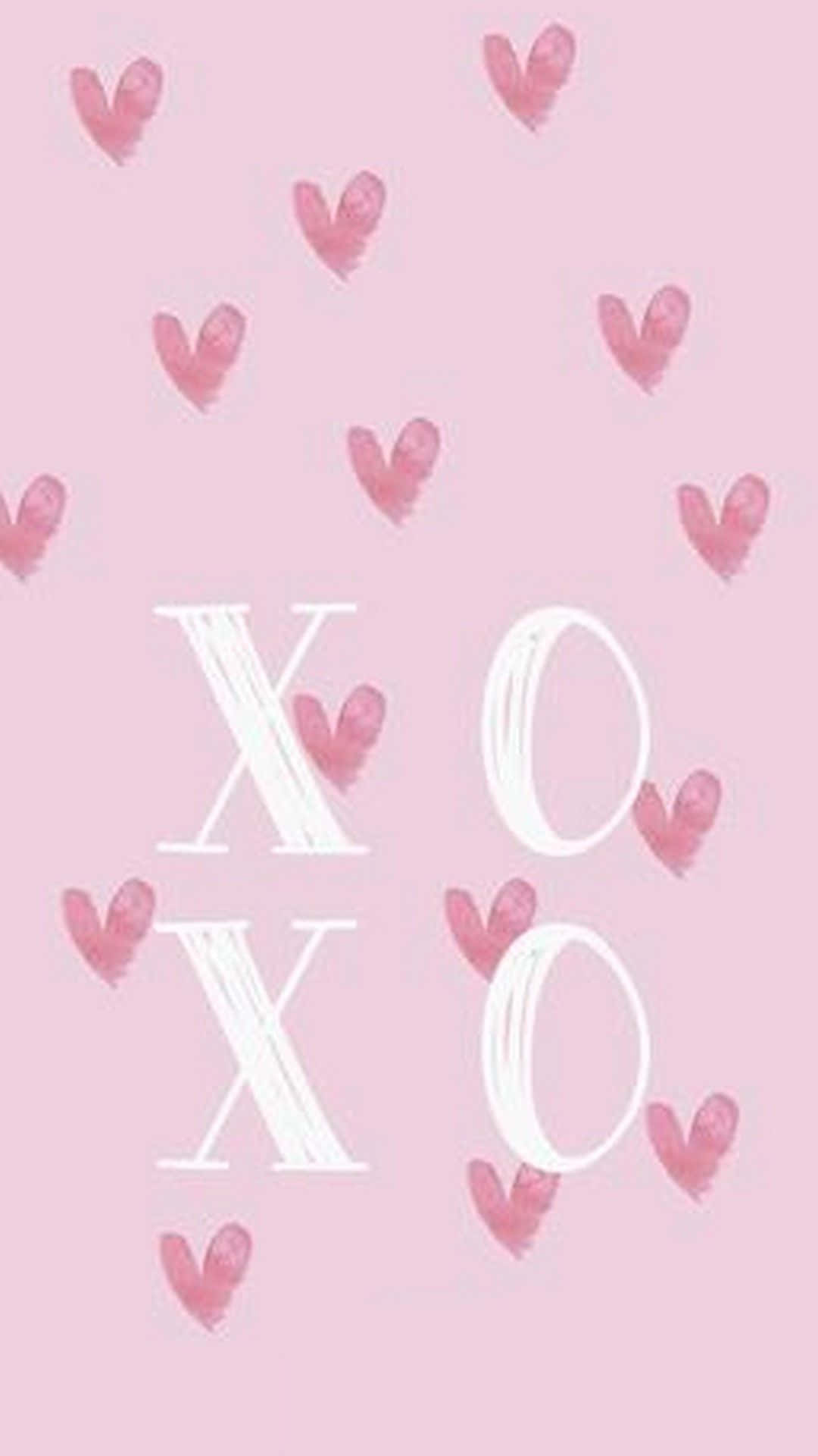 A Pink Background With Hearts And The Word Xoxo
