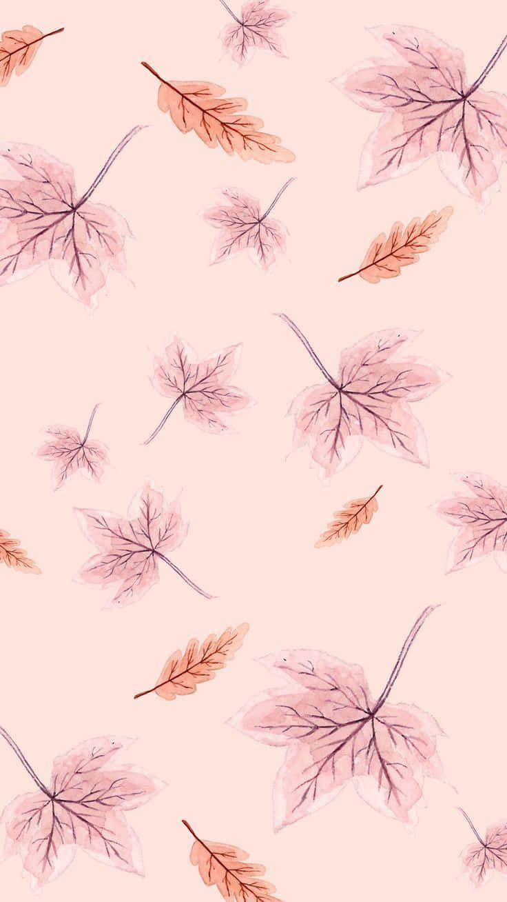 A Pink Background With Leaves On It Background