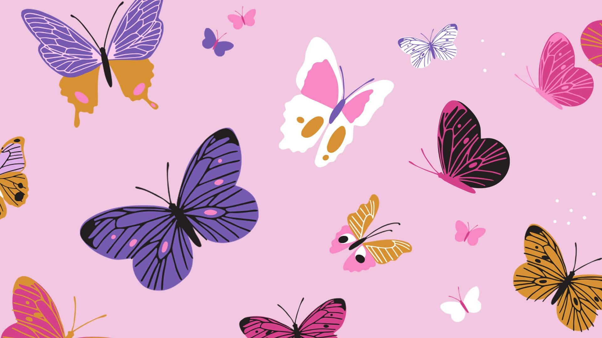 A Pink Background With Many Butterflies On It Background