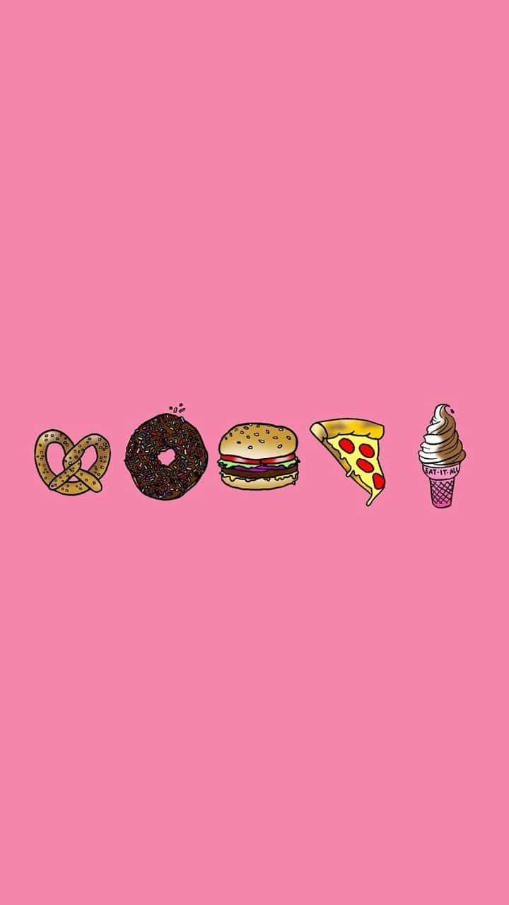 A Pink Background With Various Food Items On It