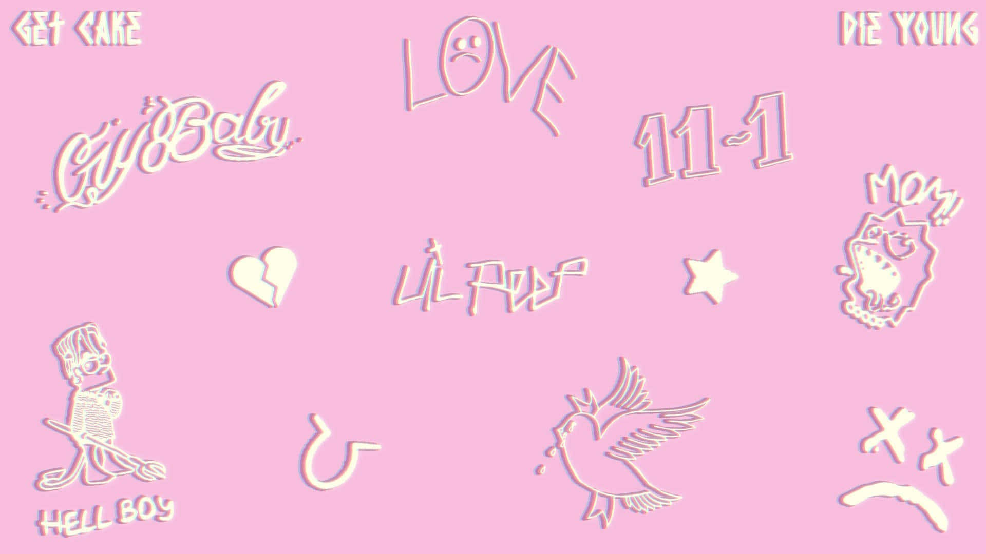 A Pink Background With Various Tattoos And Symbols