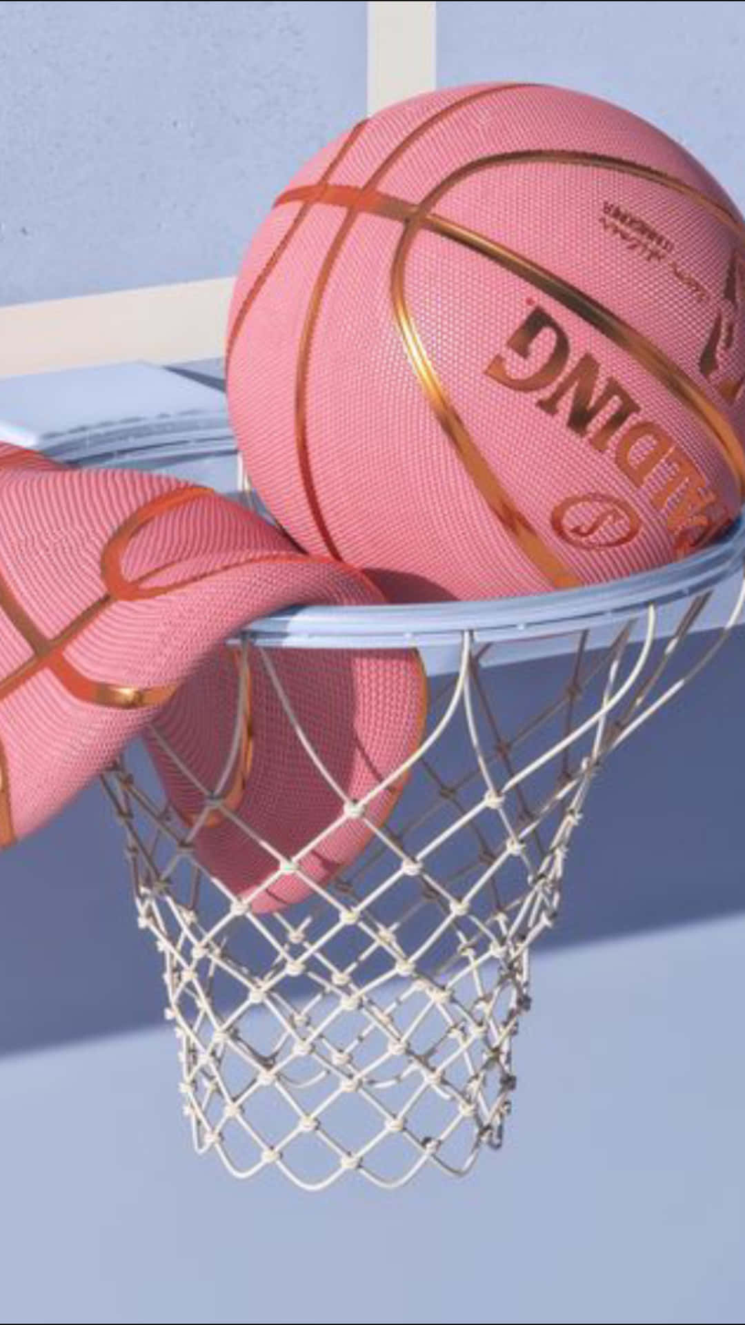 A Pink Basketball Ball Is Sitting In A Net Background