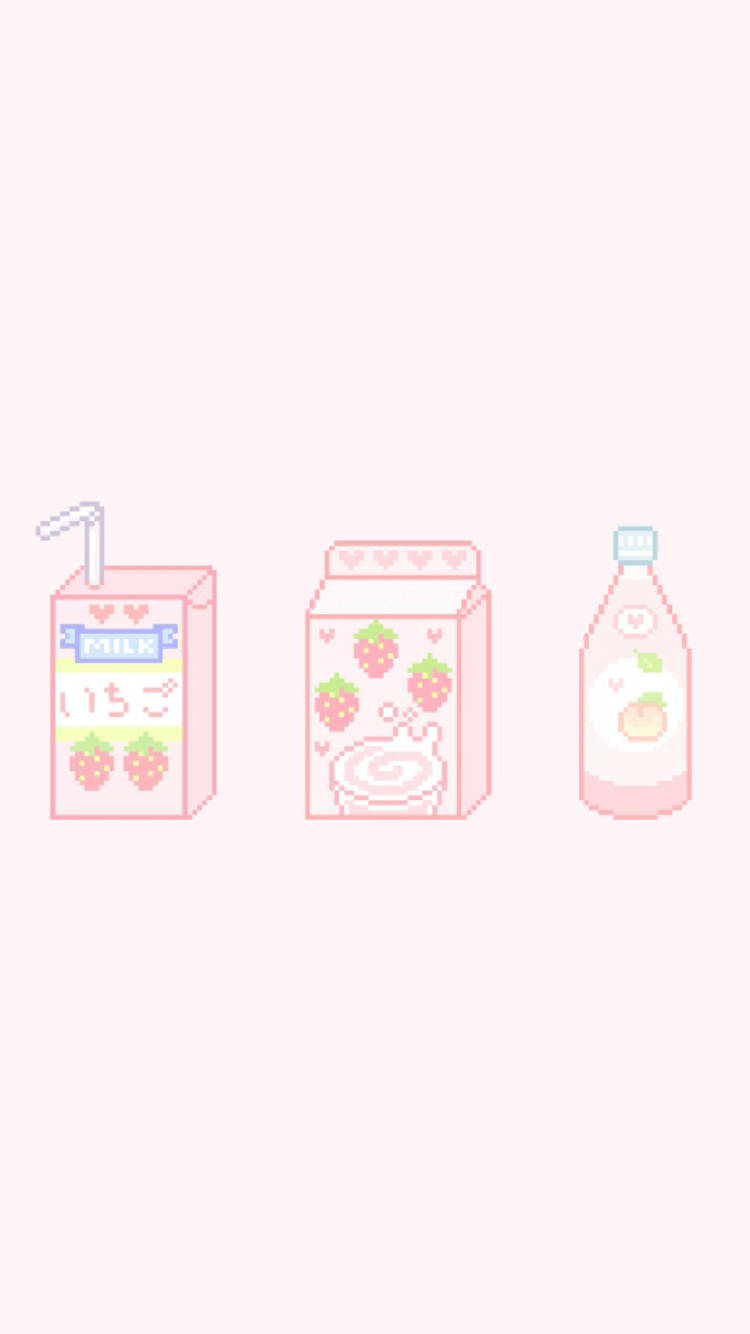 A Pink Box With Strawberries And Milk Background