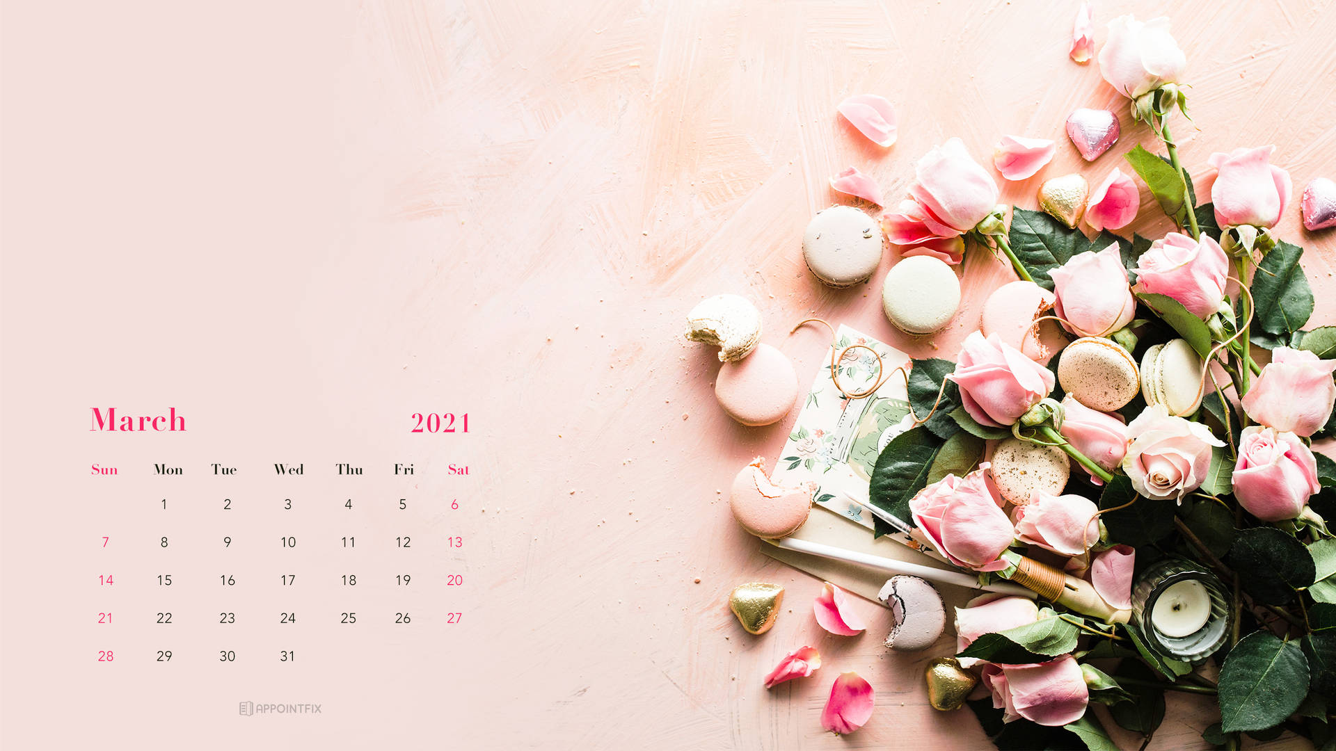 A Pink Calendar With Flowers On It Background