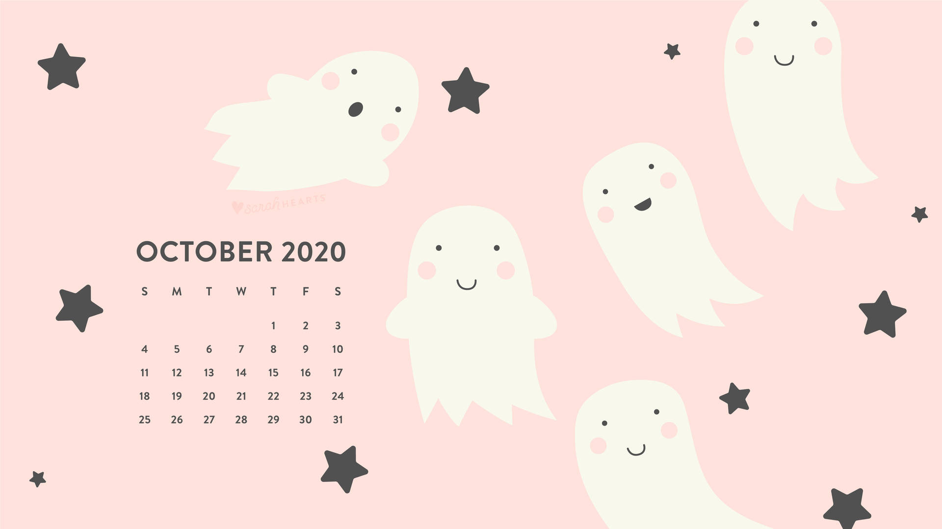 A Pink Calendar With Ghosts And Stars Background