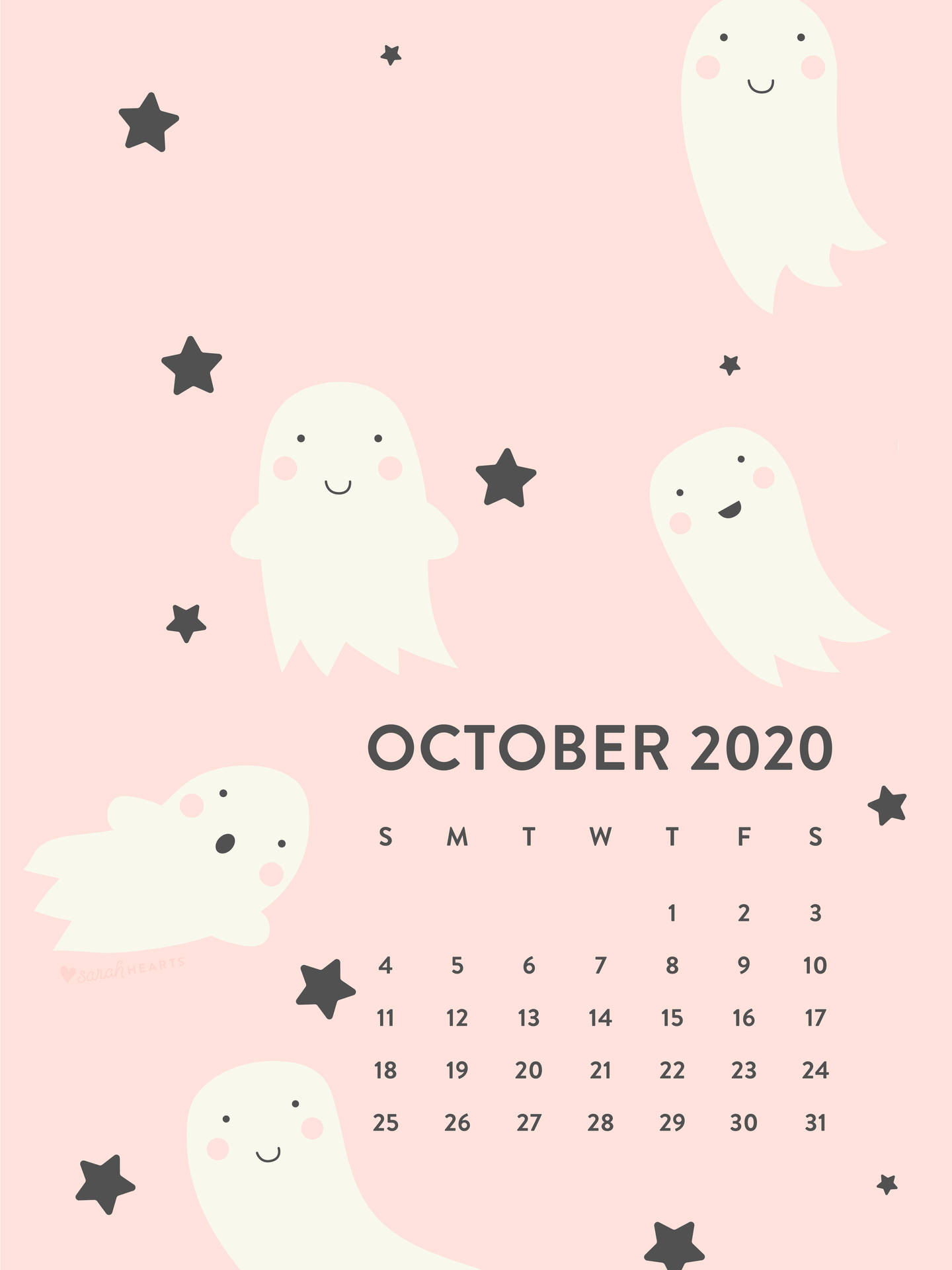 A Pink Calendar With Ghosts And Stars Background