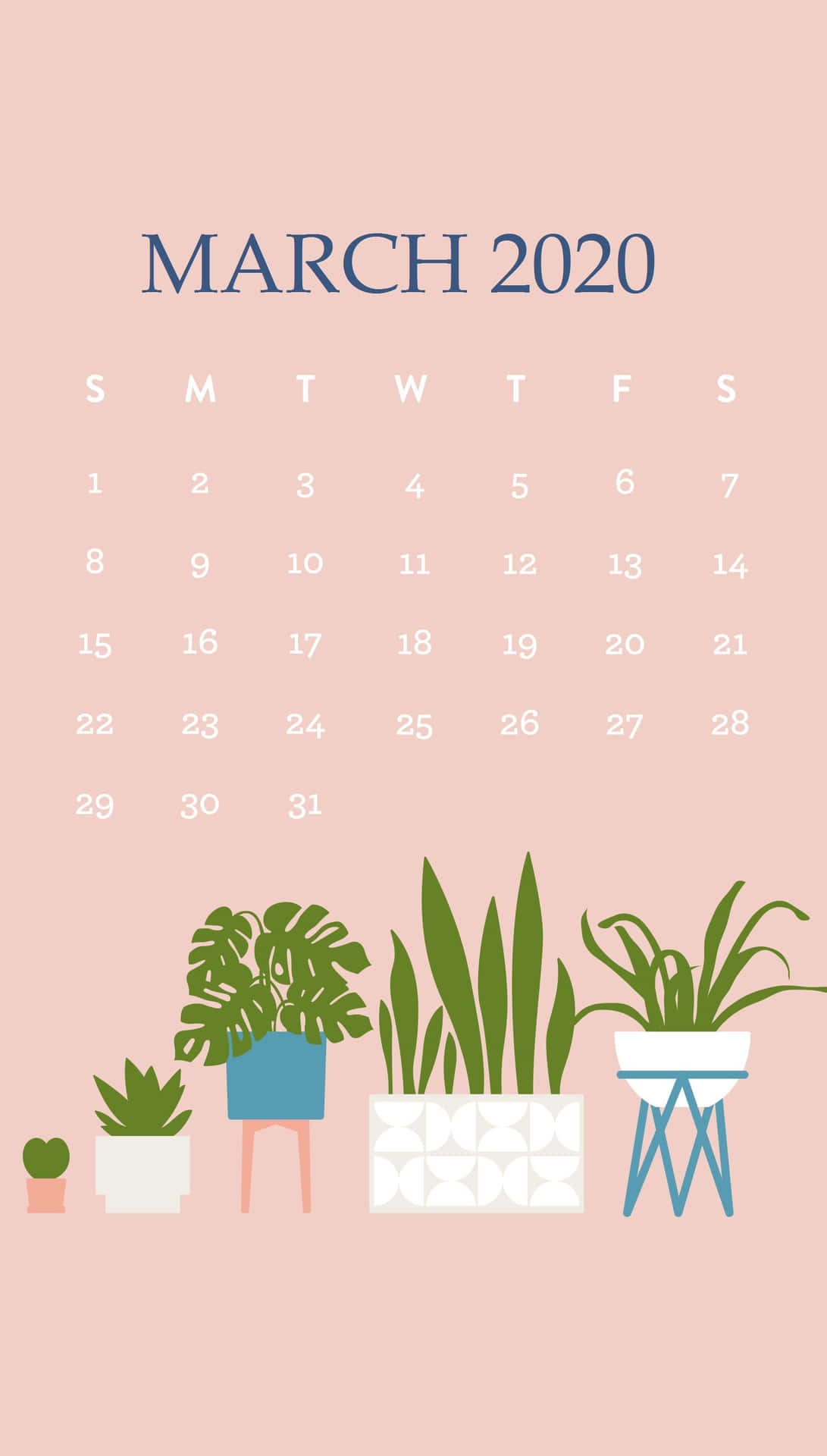 A Pink Calendar With Plants And Pots Background