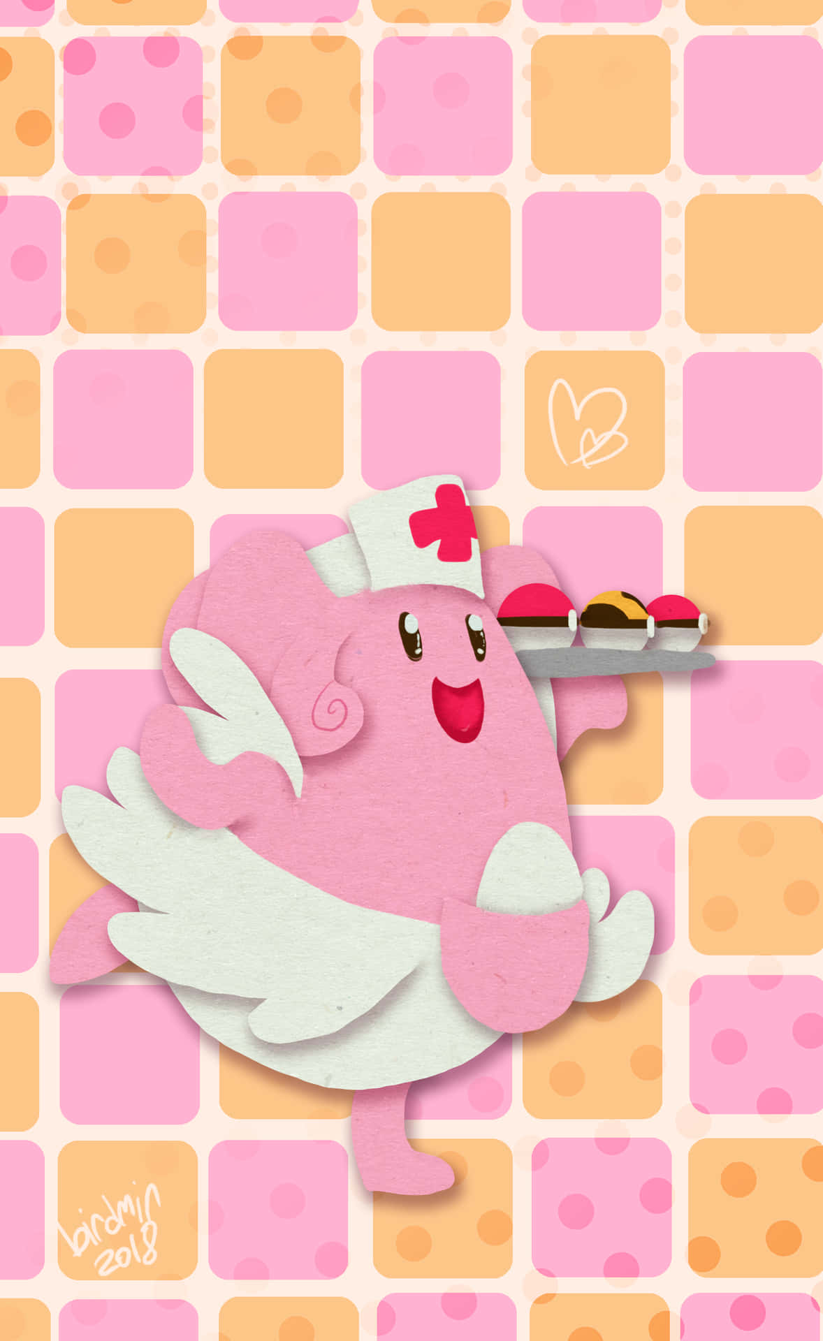 A Pink Cartoon Character With A Plate Of Food Background