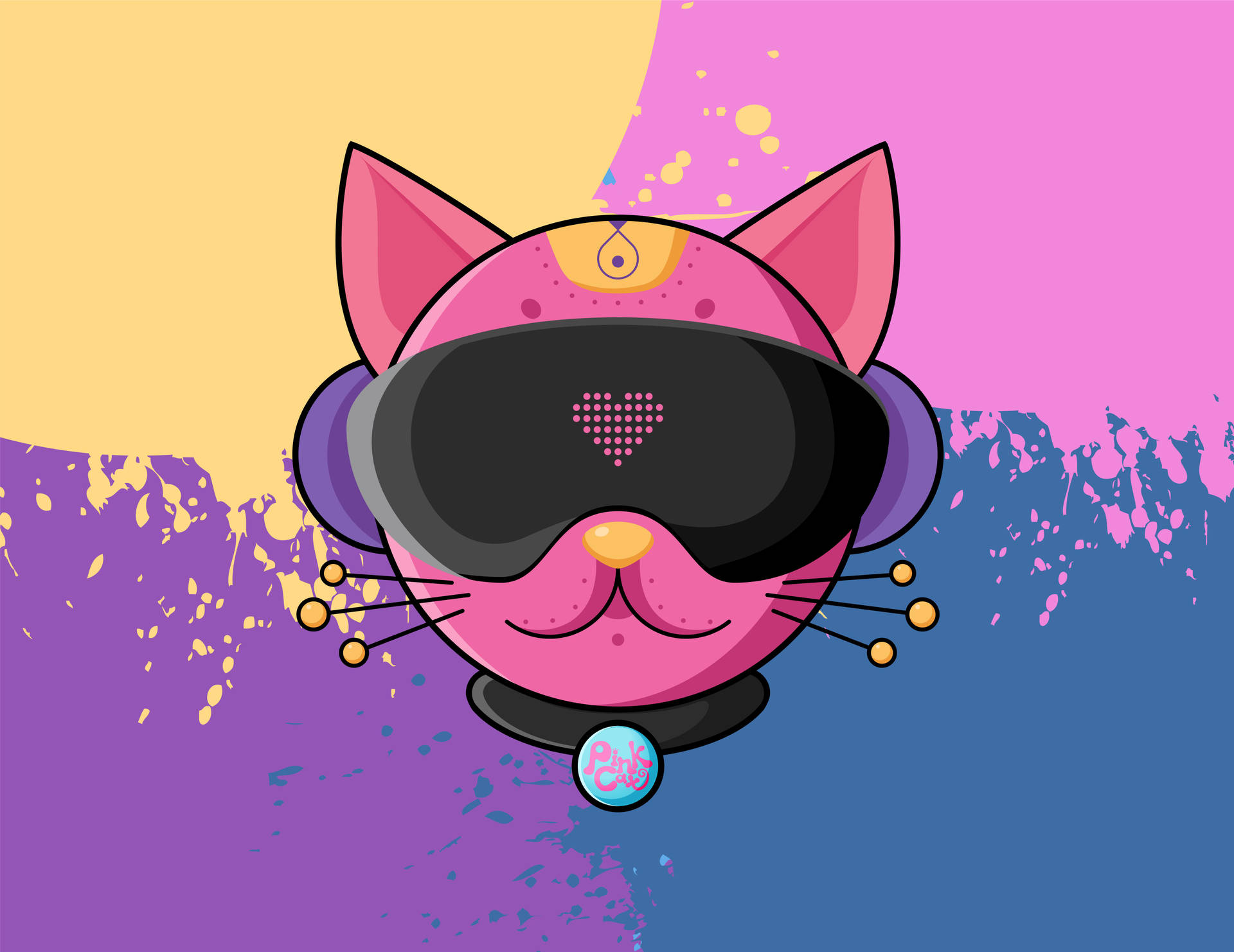 A Pink Cat With A Pink And Purple Hat And Sunglasses